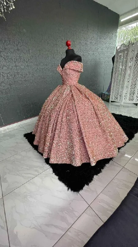 Customer Appreciation Sale textured dressSparkly Off The Shoulder Sequins Ball Gown Sweet 16 Dress Y1393