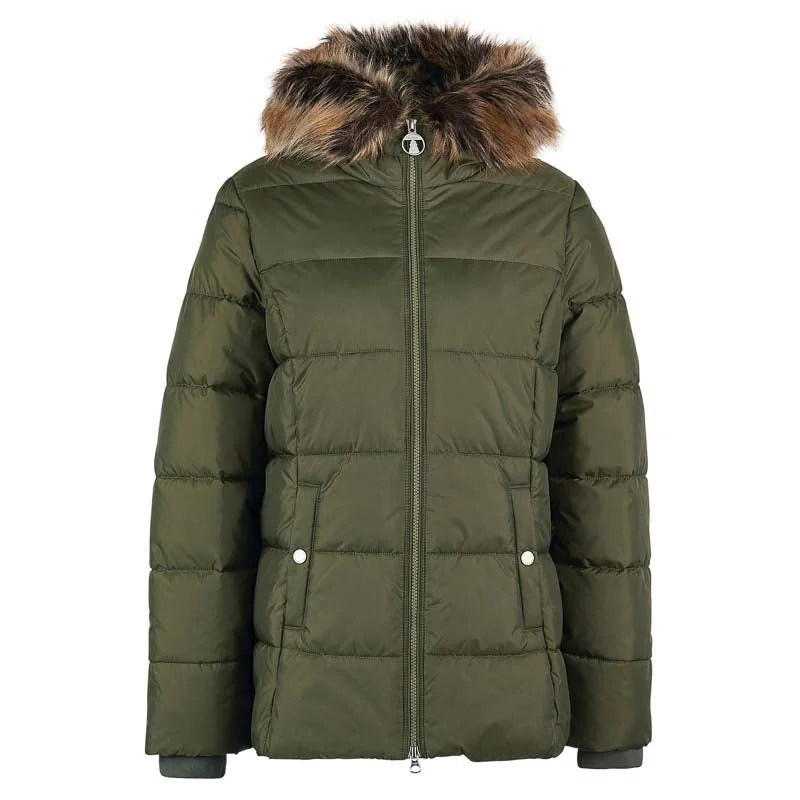 outdoor coatBarbour Midhurst Ladies Quilted Faux Fur Hood Jacket - Deep Olive