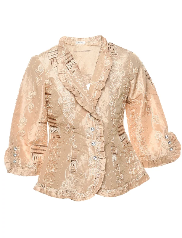 Discount Days long coatEmbroidered Gold Metallic Evening Jacket - S