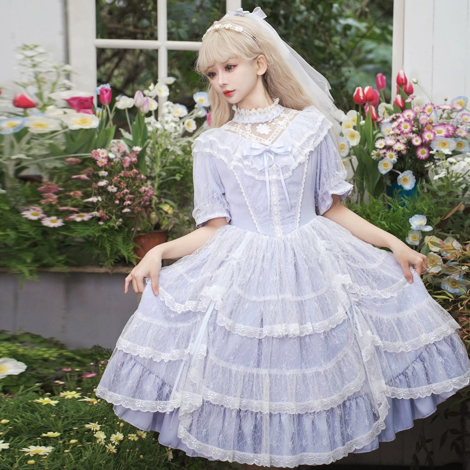 Anniversary Sale ruffle dressEieyomi~Iris Love~Classic Lolita OP Princess Lolita Puff Dress and Veil Anniversary Sale ruffle dressEieyomi~Iris Love~Classic Lolita OP Princess Lolita Puff Dress and Veil