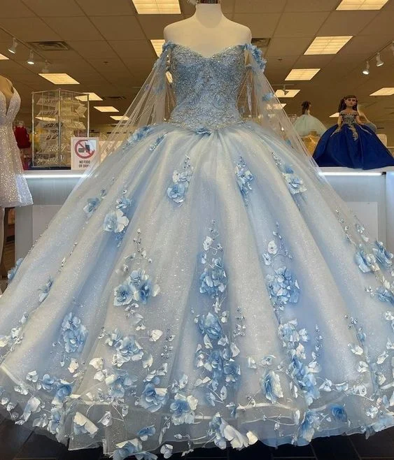 Bargain Prices chic slip dressLight Blue Long Dress Cute 3D Applique Off Shoulder Ball Gown Princess Dress Y260 Bargain Prices chic slip dressLight Blue Long Dress Cute 3D Applique Off Shoulder Ball Gown Princess Dress Y260