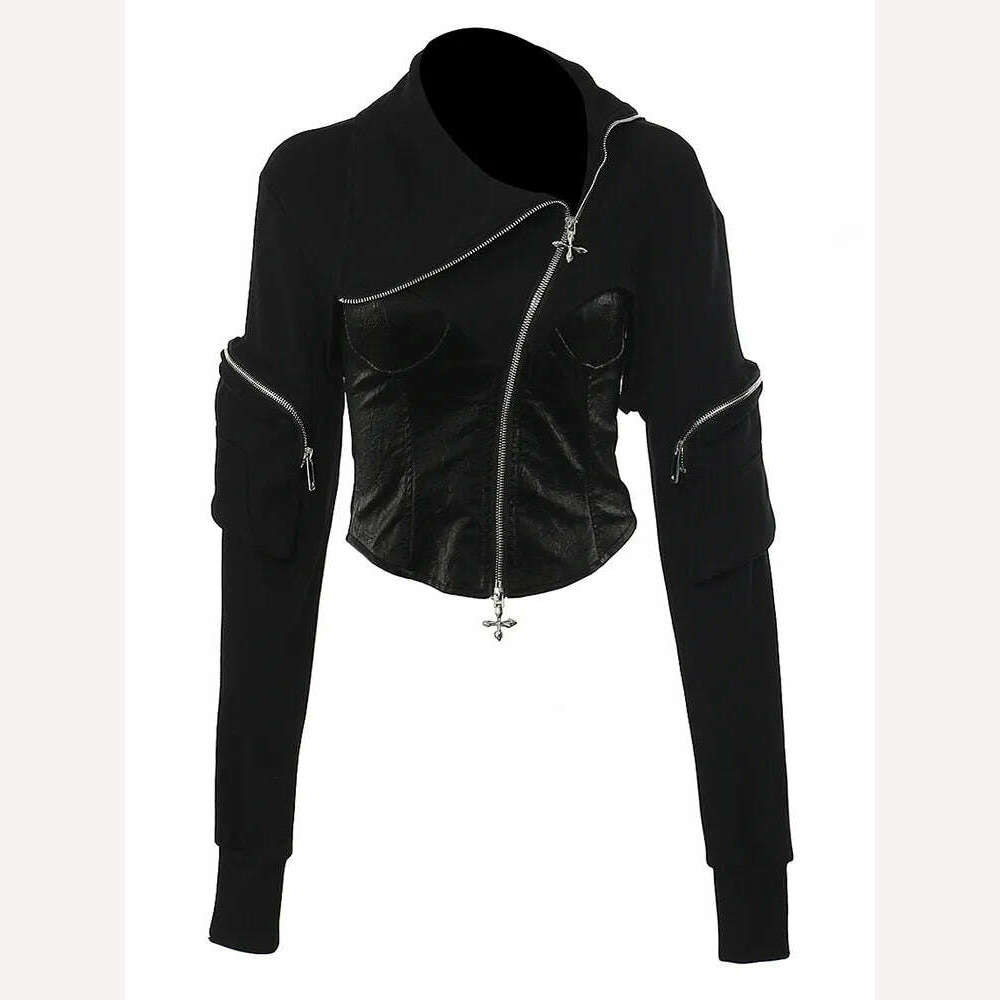 Take Advantage cozy fleece coatDEAT Fashion Women's Jackets Irregular Lapel Zipper Backless Pu Leather Spliced Slim Lace-up Coats Autumn 2023 New Tide 7AB1815