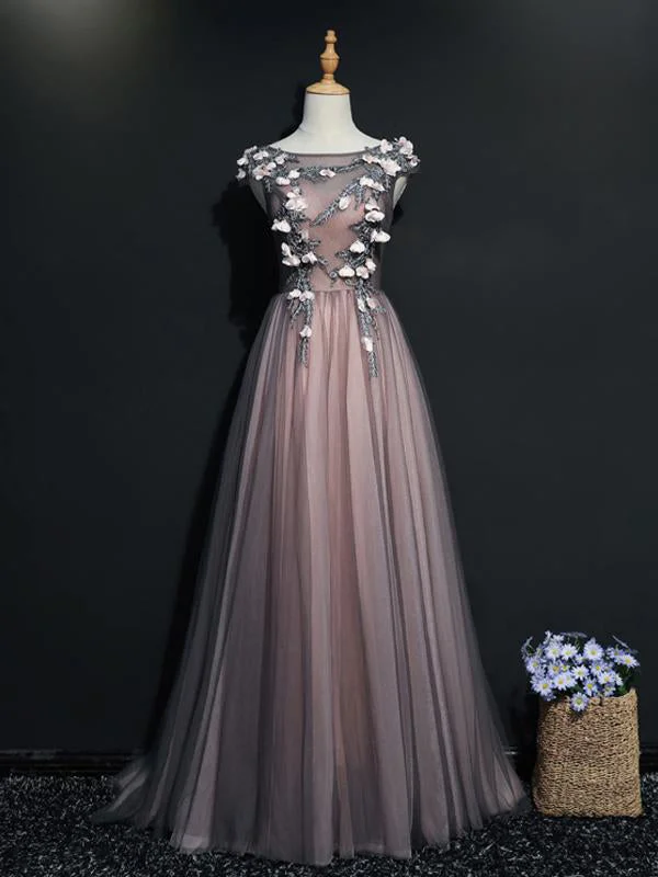 Price Reduction Beautiful Prom Dresses Aline Bateau Appliques Lace-up Long Pink Prom Dress JKL668