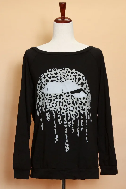 Special Price sporty outerwearBlack Animal Lip Sweater