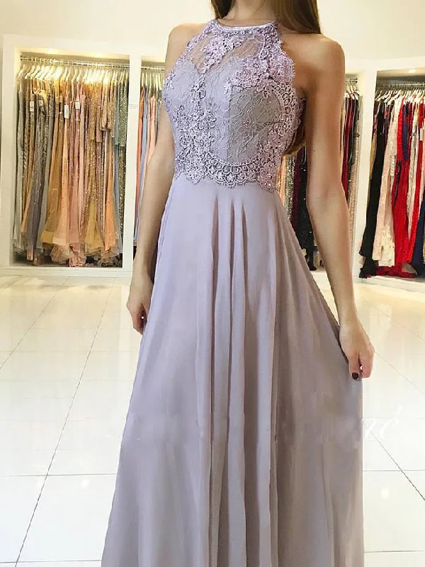Super Sale Chic Prom Dresses Halter A-line Lilac Long Prom Dress/Evening Dress JKL086
