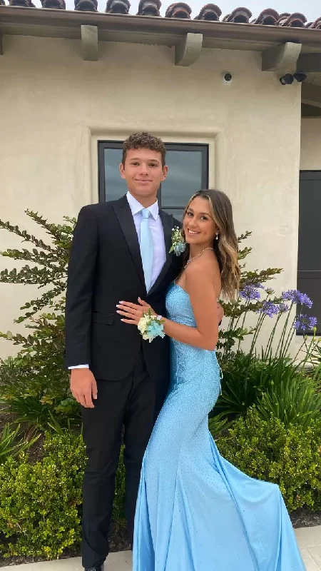 comfy maxi dressStrapless Blue Long Prom Dress,Mermaid Prom Dress Y1718