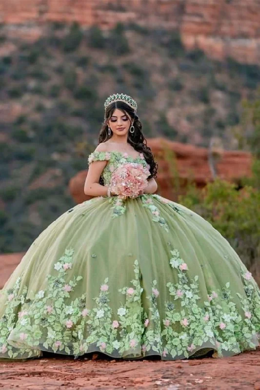 bodycon dressLight Sage Green Quinceanera Dresses Sweet 16 Pageant Floral Ball Gown  Y2063