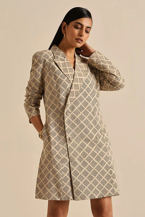 Limited Availability insulated coatOkhai 'Compassionate' Pure Cotton Hand Block Printed Blazer Dress