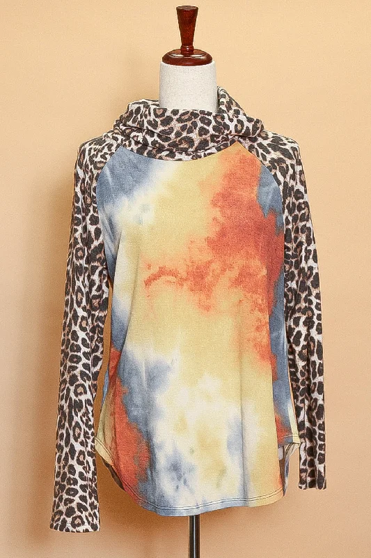 Deep Discounts stylish coatTie Dye Animal Cowl Neck Sweater