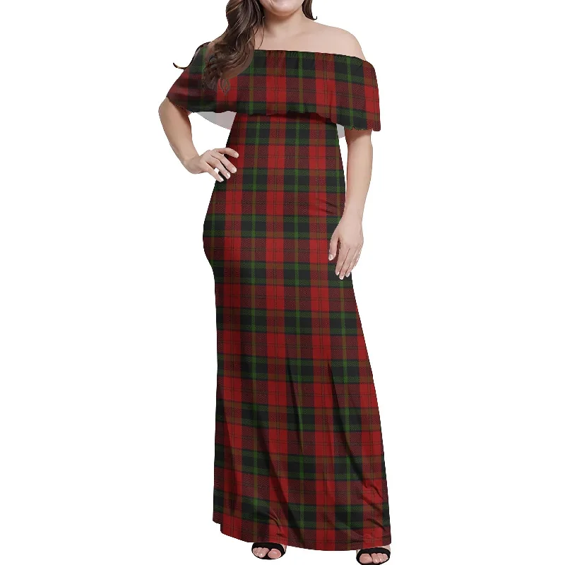 Sale Event Rosser of Wales Tartan Off Shoulder Long Dress