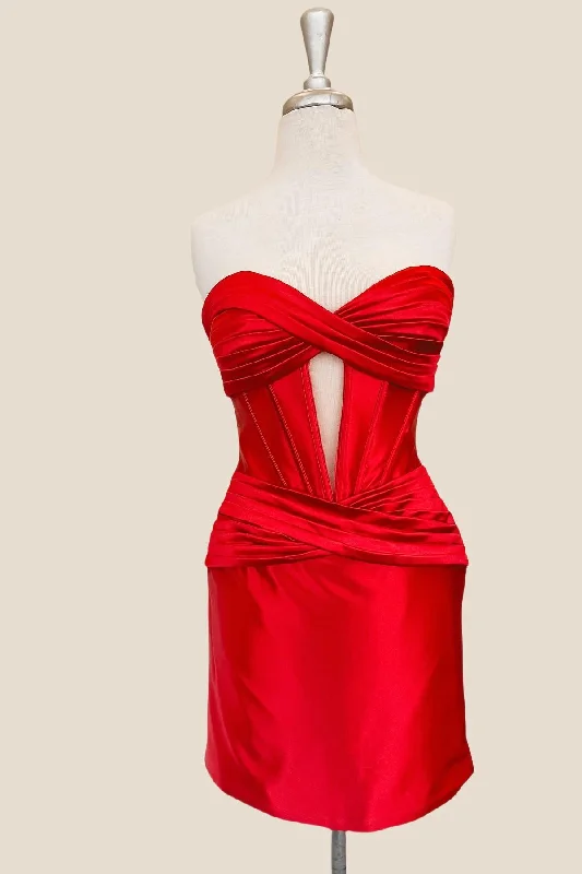 Best Bargains floral dressSweetheart Red Twist Bodycon Short Dress