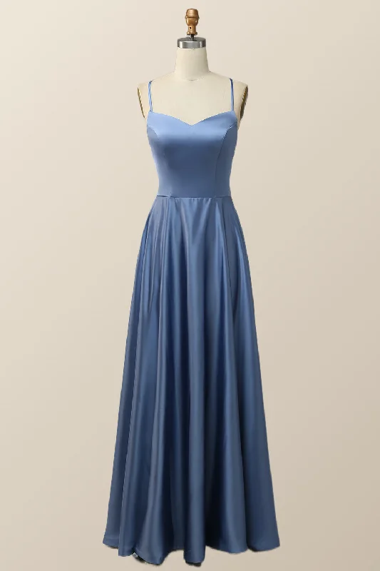 Huge Discounts t-shirt dressSimply Blue Straps A-line Long Formal Dress