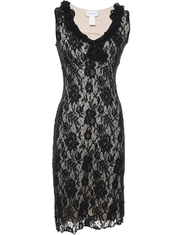 insulated jacketBlack Lace Fitted Evening Dress - XS