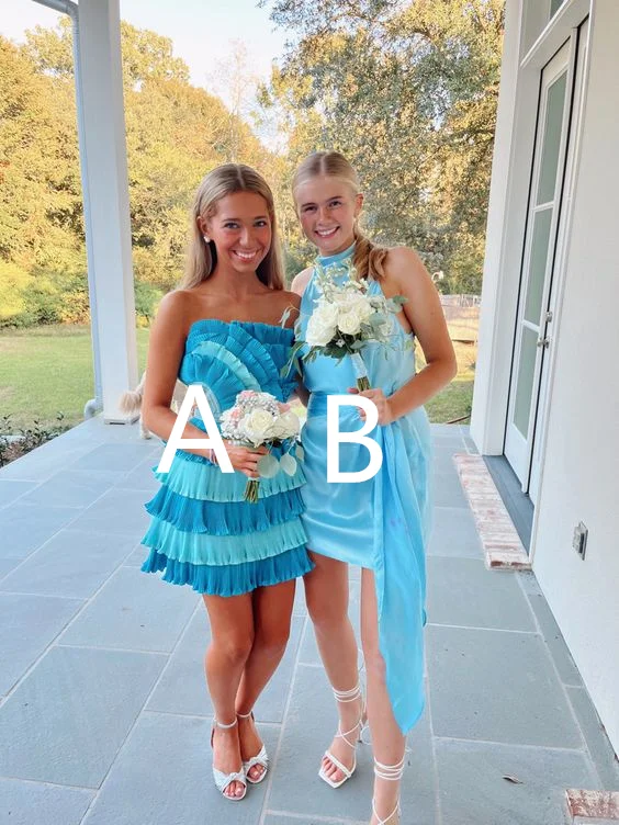 long sleeve dressBlue Ruffle Short Homecoming Dress,Blue Party Dress Y2014