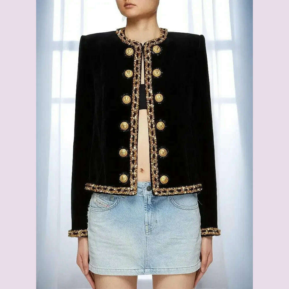 Early Access fashionable outerwearBlack Velvet Jacket Women 2024 New Designer Beaded Sequins Chain Velvet Short Cardigan Coat New in Outerwears Jackets Blazer Early Access fashionable outerwearBlack Velvet Jacket Women 2024 New Designer Beaded Sequins Chain Velvet Short Cardigan Coat New in Outerwears Jackets Blazer