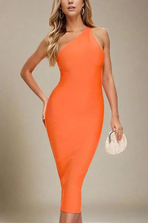 Bargain Blast puff sleeve dressJoi Bodycon Midi Dress - Apricot Orange