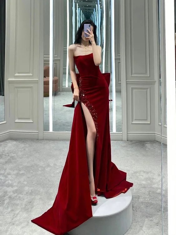Bargain Prices floral wrap dressSexy Mermaid Prom Dress With Hight Split Y318