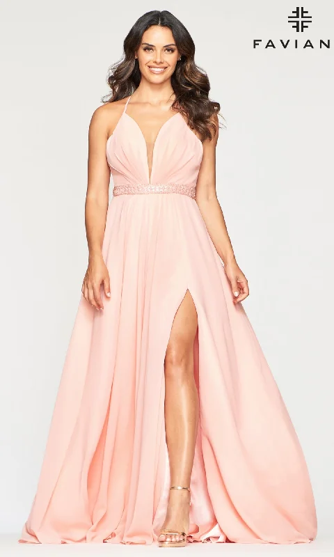 Grand Opening Sale structured dressFaviana Long Chiffon Beaded-Waist Prom Dress