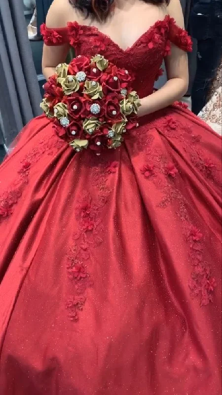 Discount Mania casual slip dressClassy Off The Shoulder Ball Gown With Flowers ,Sweet 16 Dress Y1223
