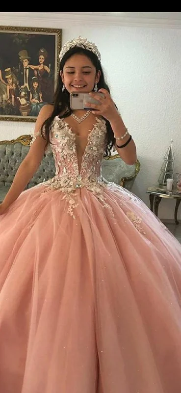 Loyalty Reward summer dressDeep V Neck Pink Tulle Ball Gown Princess Dress Y583