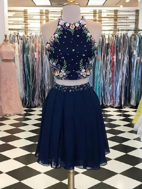 Clearance Items Two Piece Homecoming Dresses Embroidery Sparkly Short Prom Dress Party Dress JK685