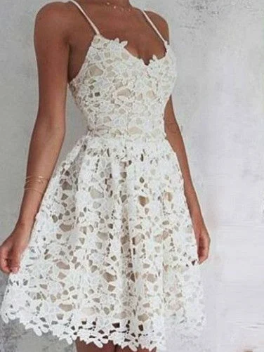 Price Rollback Homecoming Dress Ivory Spaghetti Straps Lace-up Short Prom Dress Party Dress JK181