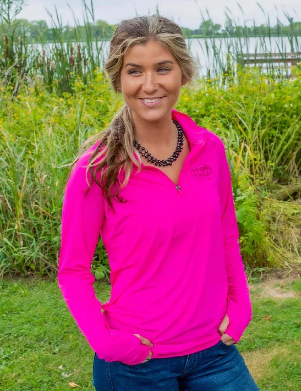 Act Now functional coatBreathe Instant Cooling UPF Quarter Zip Long Sleeve Shirt w/ Thumbholes (Hot Pink)