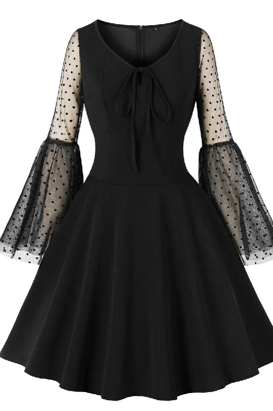 Deal of the Week trendy mini dressFlare Long Sleeves Black Swing Dress