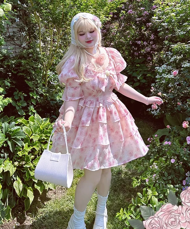 velvet dressYingtang~Berlin Rose~Plus Size Lolita Dress Puffy Trailing Floral Print