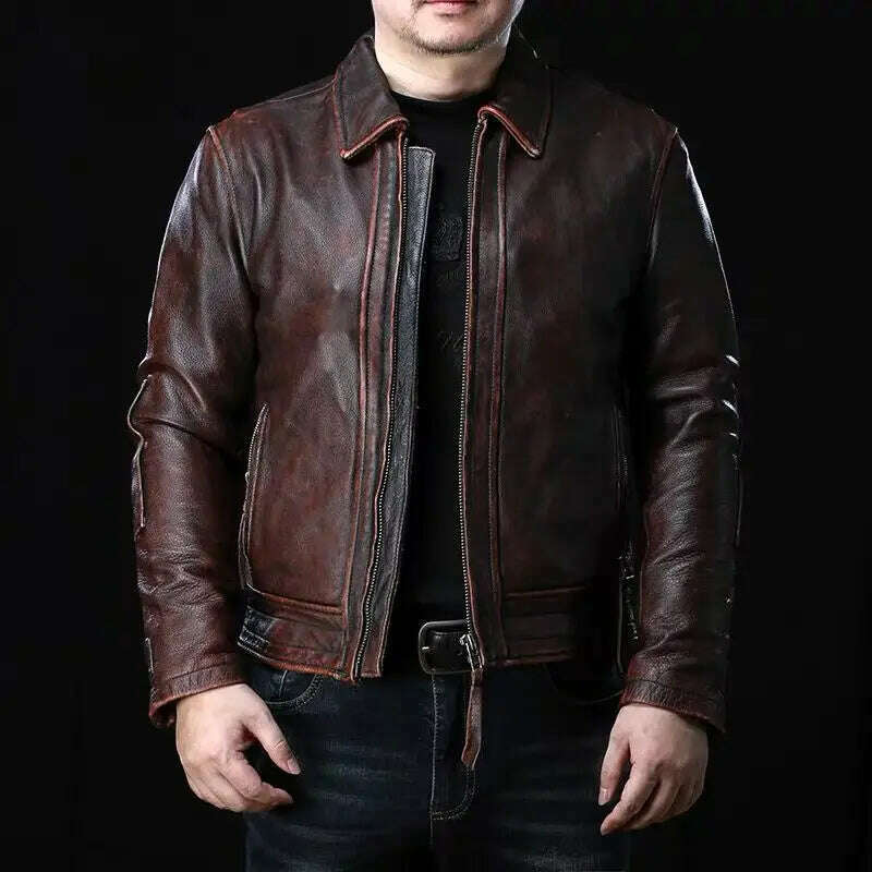 Special Discount fitted coatCC Shop.Vintage Brand cowhide Jacket,Classic casual genuine Leather coat.Motor Rider leather wear.Retro style.quality