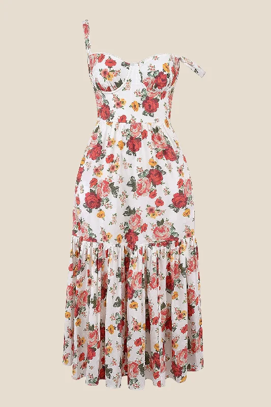 Closeout statement dressSquare Neck Floral Print A-line Midi Dress