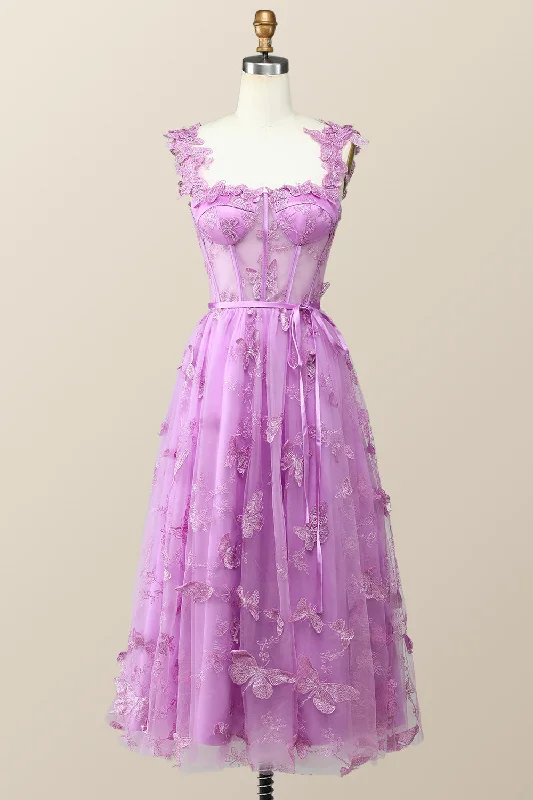 Deal Alert classic fit-and-flare dressLilac Butterfly Tulle A-line Midi Homecoming Dress Deal Alert classic fit-and-flare dressLilac Butterfly Tulle A-line Midi Homecoming Dress