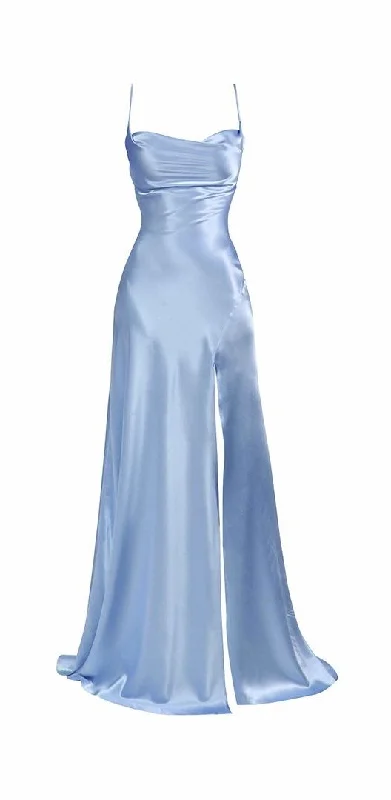 fitted cocktail dressElegant Spaghetti Straps Blue Prom Dress,Blue Formal Dress Y1909