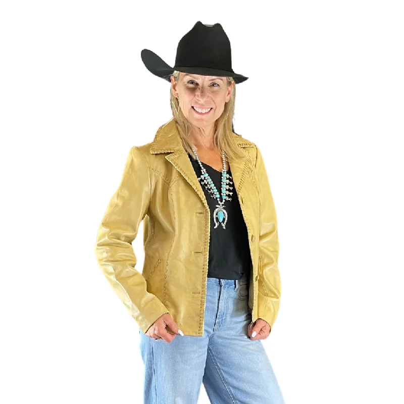 Great Deals casual coatWomen's Cream Leather Scully Buck Stitch Jacket L1085
