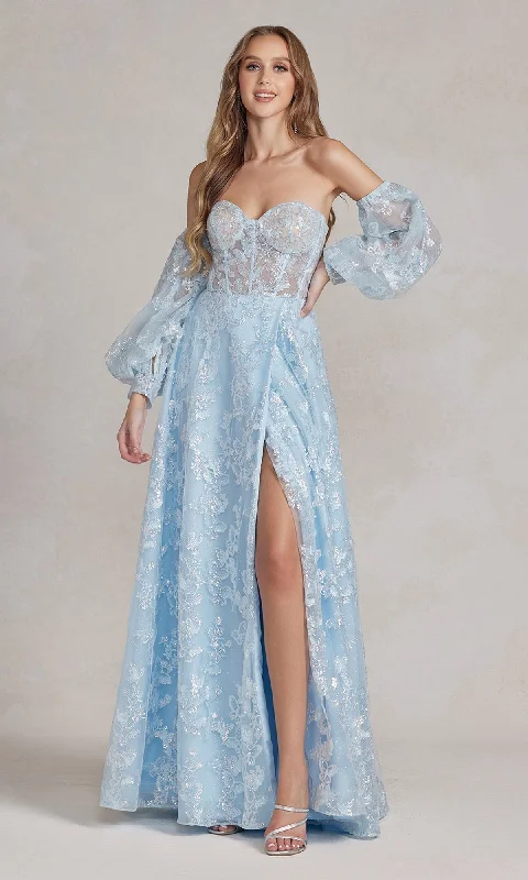 Time-Limited Offer layered dressStrapless Long Lace Prom Dress with Puff Sleeves