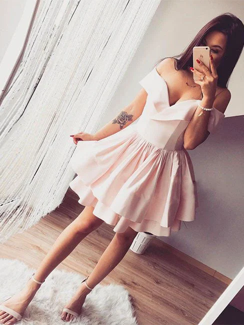 Now or Never Homecoming Dress Short Sleeve Off-the-shoulder Short Prom Dress Party Dress JKS036