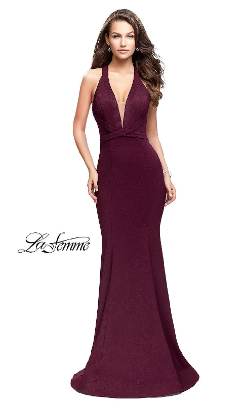 Mega Sale wrap-around dressLa Femme Strappy Burgundy Red Long Formal Dress