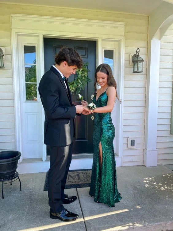 Markdown Madness wool dressClassy Mermaid Green Sequins Prom Dress With Split Y1282