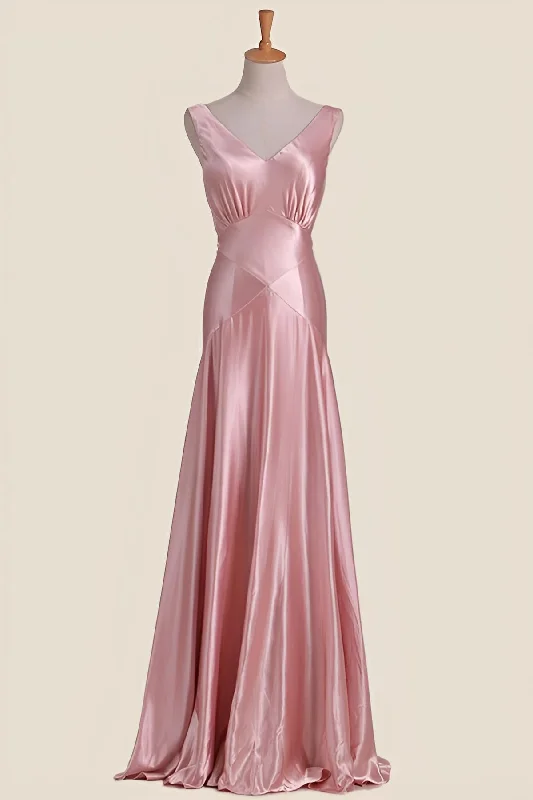 Price Break sleek dressPink V Neck Sheath Long Party Dress