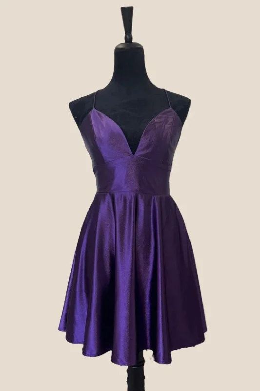 Deal of the Week chic wrap dressV Neck Purple A-line Short Homecoming Dress