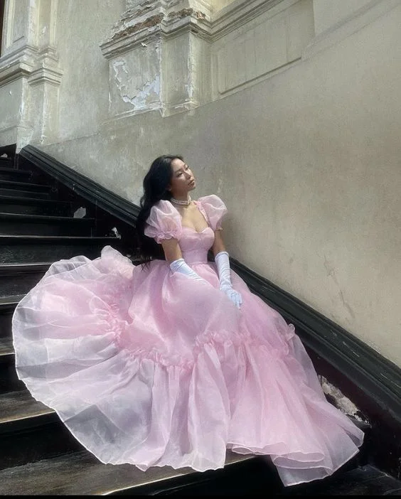 summer dressPink Tulle Puff Sleeve Quinceanera Dress,Ball Gown,Sweet 16 Dress  Y1968