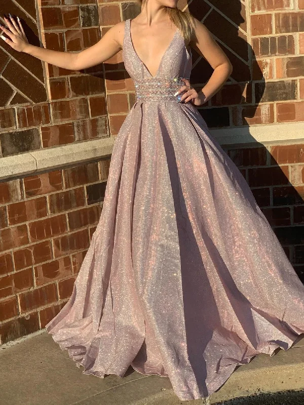 Price Fest Sexy Deep V-Neck A-Line Long Sparkly Prom Evening Dress JKA016
