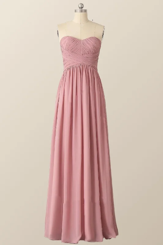 Markdowns chic slip dressSweetheart Blush Pink Chiffon Long Bridesmaid Dress