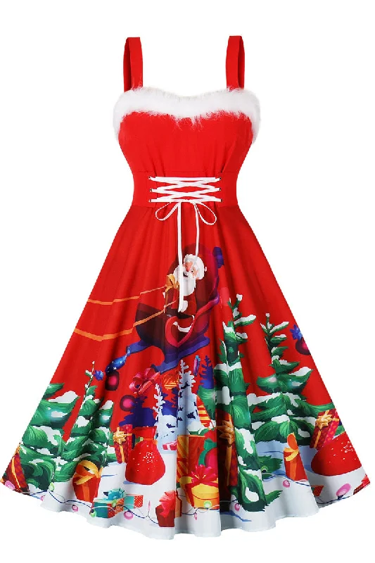 Shop and Save floral midi dressSanta Print Red A-line Christmas Dress