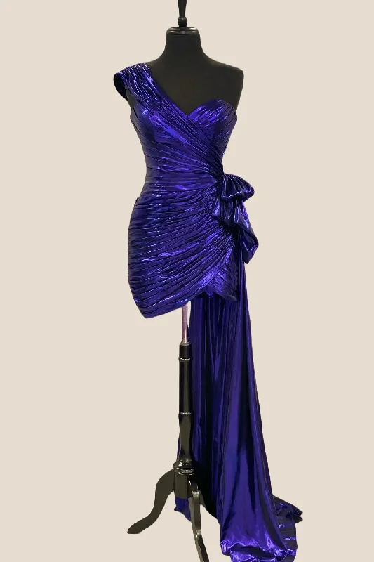 Clearance Items wrap-around dressRoyal Blue Ruched Short Dress with Shawl