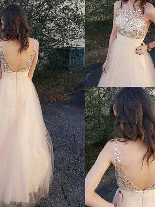 Doorbuster Deal elegant prom dresses A-line Scoop Floor-length Tulle Prom Dress/Evening Dress #MK029