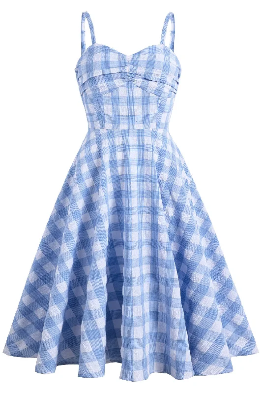 Huge Discounts flowy dressStraps Blue Plaid Swing Dress Holiday Dress