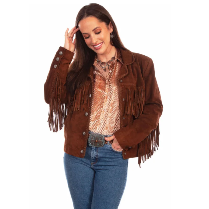 Epic Deals fashionable quilted coatWomen's Brown Suede Fringe Jacket By Scully L1080-125