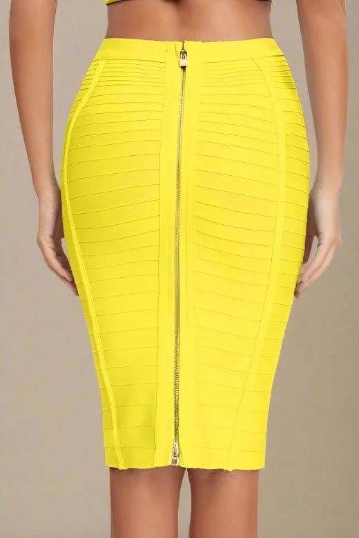 Limited Stock playful dressPencil High Waist Bandage Knee Length Knitted Skirt - Sun Yellow Limited Stock playful dressPencil High Waist Bandage Knee Length Knitted Skirt - Sun Yellow