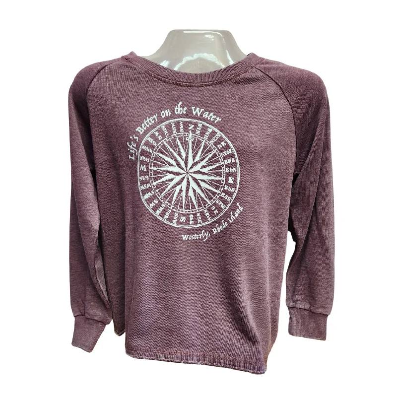Flash Sale high-quality athletic sweatshirtLife's Better on the Water Wine Mineral Wash French Terry Women's Sweatshirt